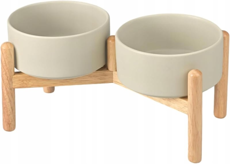 SPUNKYJUNKY Zestaw ceramicznych misek dla psa/kota ze stojakiem 1800ml