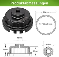 Spurtar 64 mm Olajszűrő Kulcs Toyota és Lexus Járművekhez - Fém Olajszűrő Leszedő Szerszám RAV4, Camry, Highlander Modellekhez 2.5-5.7L Moto 6
