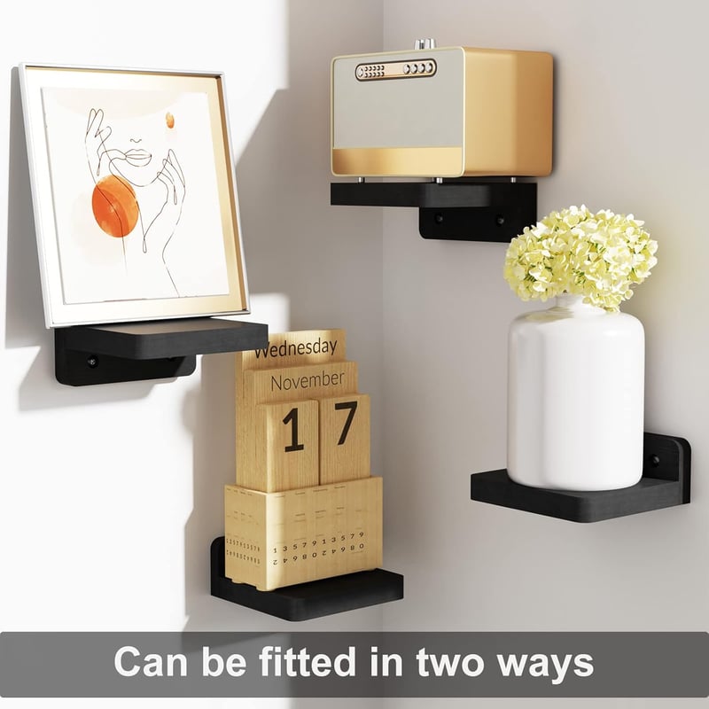SRIWATANA Fekete Fali Polc Szett, 4 db Mini Lebegő Polc, 10x10 cm, Modern Dekoráció Hálószobába, Fürdőbe, Konyhába, 2 kg Teherbírás