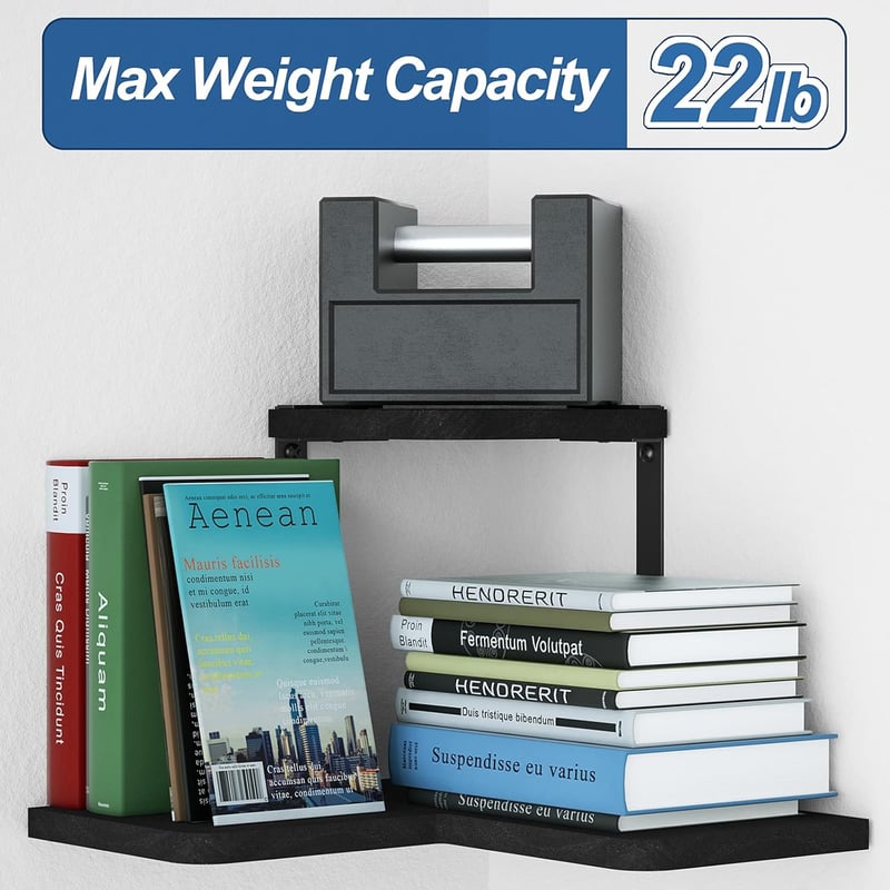 SRIWATANA Sarokpolc Fali Polc Fa Vintage Stílusú Fekete Nappali Hálószoba Fürdőszoba