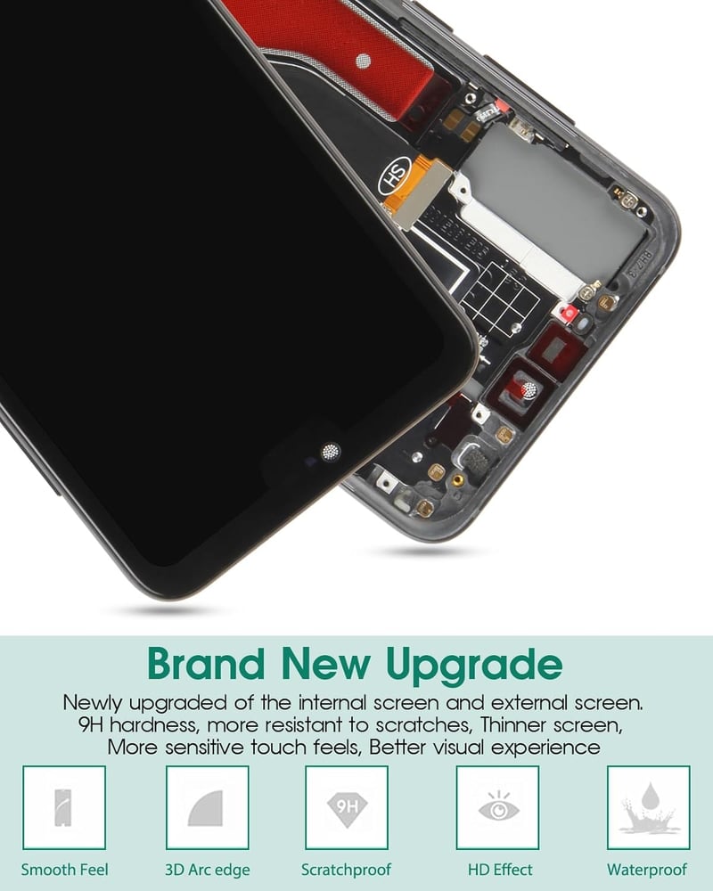 SRJTEK Huawei P20 Pro LCD Kijelző Csere - Érintőképernyő Digitalizáló Kerettel, Fekete, Ujjlenyomat Olvasóval, Szerszámkészlettel