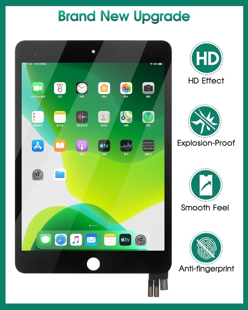 SRJTEK iPad Mini 5 7.9" kijelző csere A2126 A2124 A2133 LCD érintőképernyő fekete