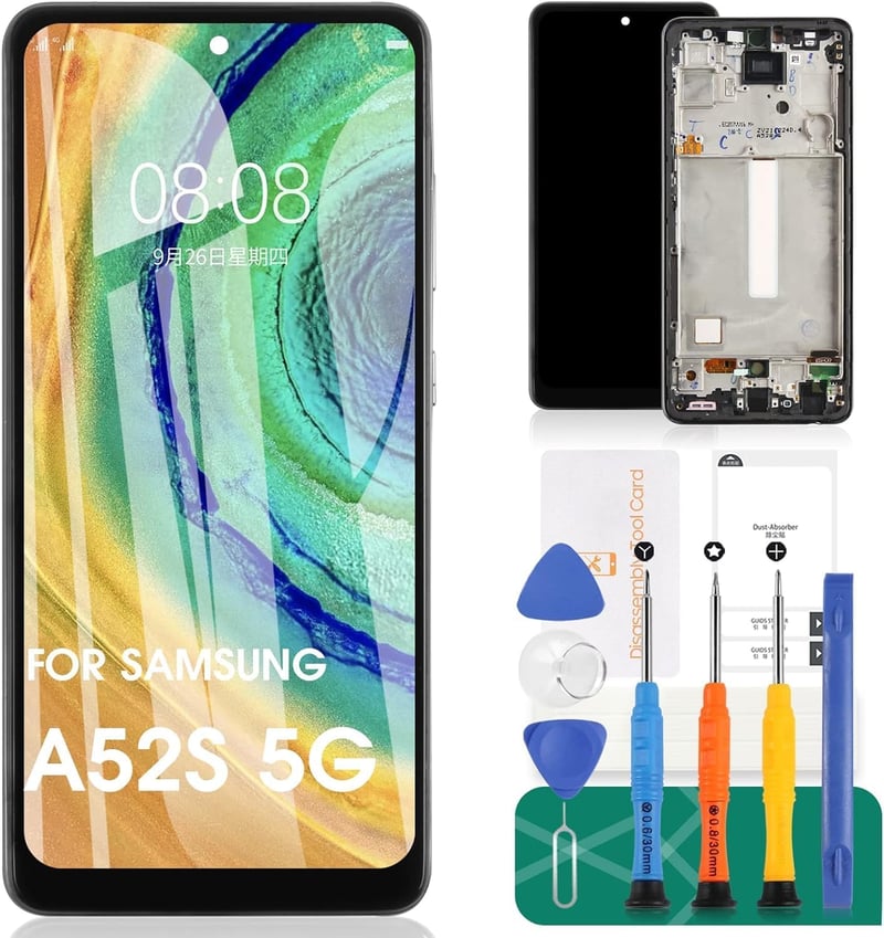 SRJTEK OLED Kijelző Samsung Galaxy A52S 5G Telefonhoz - LCD Érintőképernyő Csere SM-A528B Modellhez Ujjlenyomat Támogatással, Szerelőkészlet