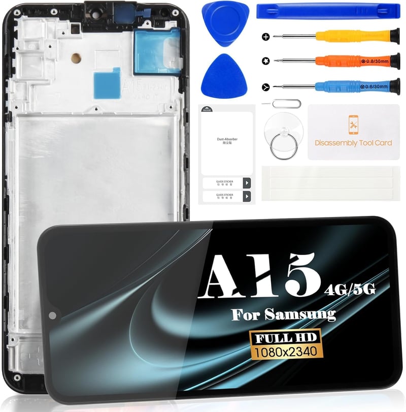 Náhradný LCD displej SRJTEK pre Samsung Galaxy A15 5G/4G A155 A156 s dotykovou plochou, rámom a montážnou súpravou, kompatibilný s A155F A156U
