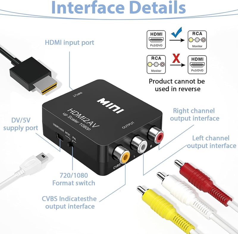 SRLWMYI RCA HDMI Adapter 1080P AV Kompozit Video Audio Konverter USB Kábellel PS2 PS3 PS4 Xbox Wii Nintendo VHS VCR DVD TV PAL NTSC