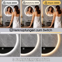 Srtvietae LED kúpeľňové zrkadlo s osvetlením, okrúhle, 50 cm, stmievateľné, 3 farby svetla, dotykový vypínač, nástenné zrkadlo, IP44 3