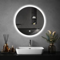 Srtvietae LED kúpeľňové zrkadlo s osvetlením, okrúhle, 50 cm, stmievateľné, 3 farby svetla, dotykový vypínač, nástenné zrkadlo, IP44 1