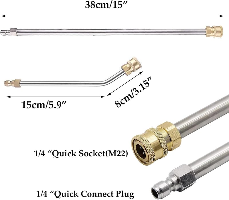 SSEHCWAN Nyomásmosó Hosszabbító Rúd 38cm + 30° Hajlított 22cm 1/4" Gyorscsatlakozó 4000PSI