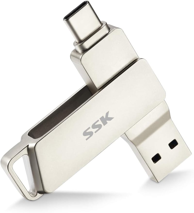SSK 256GB USB C Pendrive - Kettős Csatlakozású (USB 3.2 + Type C) Memória, 200MB/s Olvasási Sebesség, Forgatható Kialakítás, Android, MacBoo