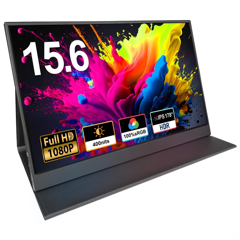 Monitor portabil SSYA 15,6 inchi, 1080P Full HD, 100% sRGB, USB-C și HDMI, ecran IPS pentru laptop, PC, PS, Xbox, telefon