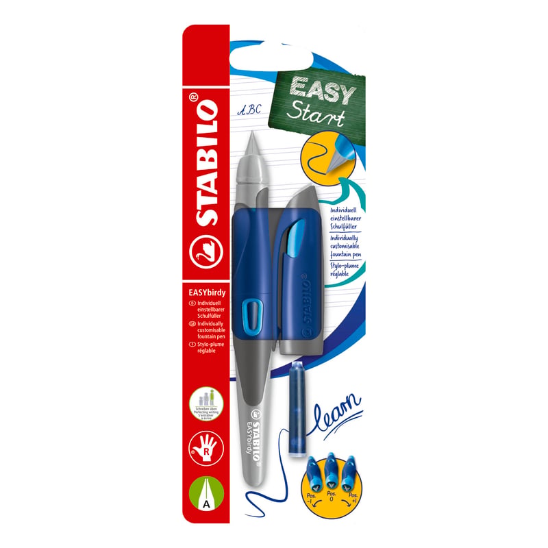 STABILO EASYbirdy ergonomikus töltőtoll - A hegy, jobbkezes - éjkék/azúrkék