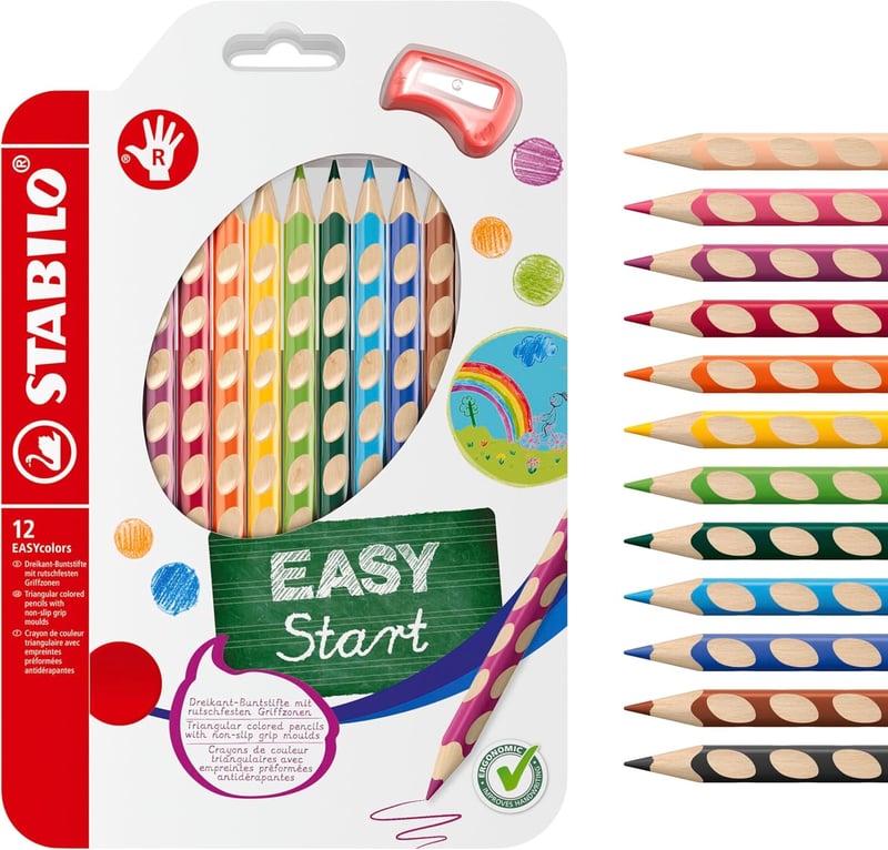 STABILO EASYcolors ergonomikus színes ceruza jobbkezes - 12 db vegyes színek, készhegyezővel