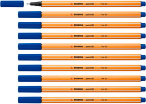 Set carioci STABILO point 88 - 10 bucăți - Albastru ultramarin - Pentru scriere și desen de precizie