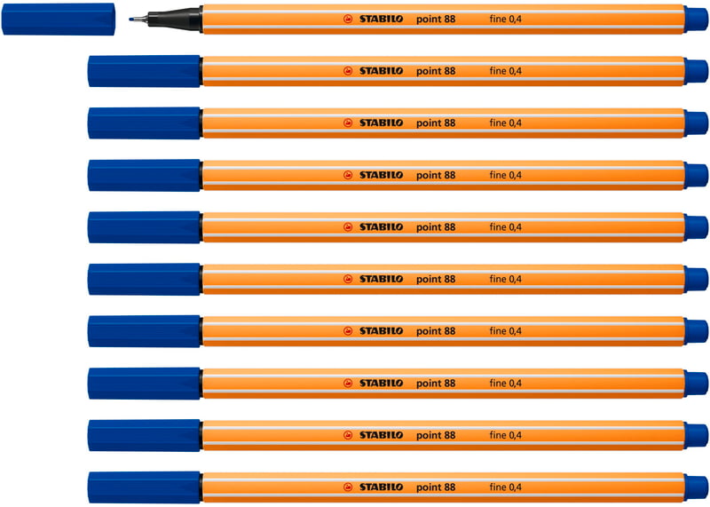Set carioci STABILO point 88 - 10 bucăți - Albastru ultramarin - Pentru scriere și desen de precizie