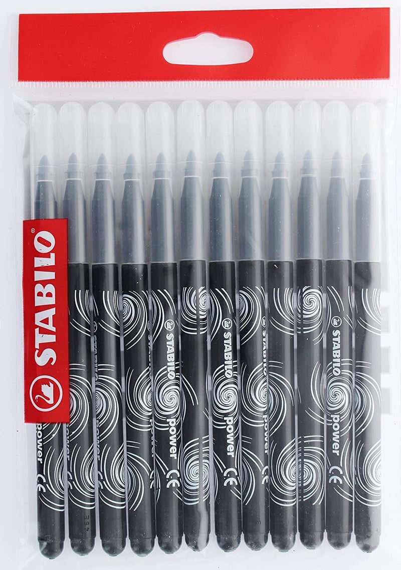 Fixky STABILO Power - balenie 12 ks - Čierna - Súprava farebných fixiek so stredným hrotom