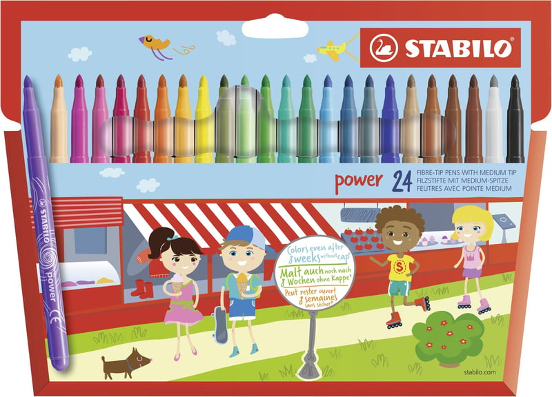 Fixky STABILO Power – stredný hrot – mix farieb – balenie 24 kusov