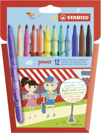 Fixky STABILO Power so stredným hrotom – 12-dielna súprava – rôzne farby 1