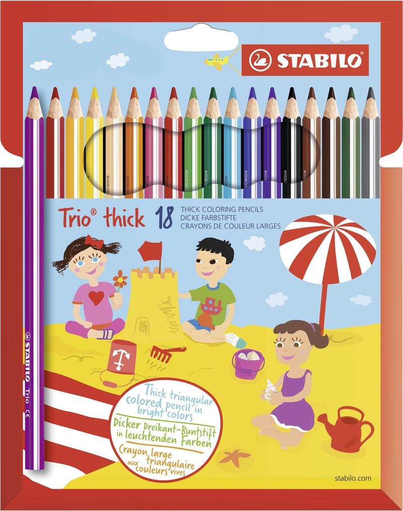 Set de creioane colorate groase triunghiulare STABILO Trio Dick – 18 culori asortate