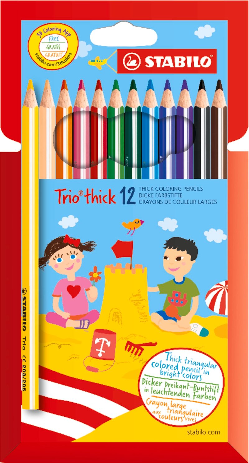 STABILO Trio Thick háromszögletű vastag színes ceruza készlet - 12 db