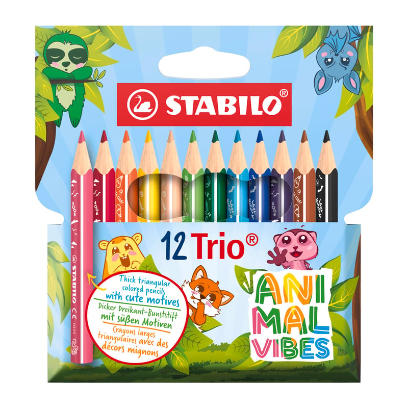 STABILO Trio hrubé krátke trojhranné farebné ceruzky s motívom Animal Vibes