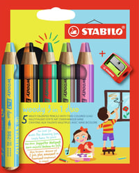 STABILO woody 3 in 1 Duo kétszínű ceruza/vízfesték/viaszkréta - 5 db élezővel 1