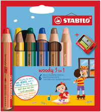 STABILO woody 3 v 1 multifunkčná ceruzka – voskovka, akvarelová a farebná ceruzka – 6 ks rôzne farby so strúhadlom 1