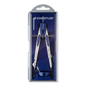 Compas profesional STAEDTLER 553 01 cu mecanism cu buton, adaptor universal, Ø 360 — carcasă crăpată (stare: vezi a 2-a imagine)