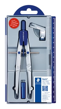 Compas școlar Staedtler Noris Club 550 01 cu reglare rapidă, adaptor universal și set de mine de rezervă, argintiu/albastru, cu etui stabil 1