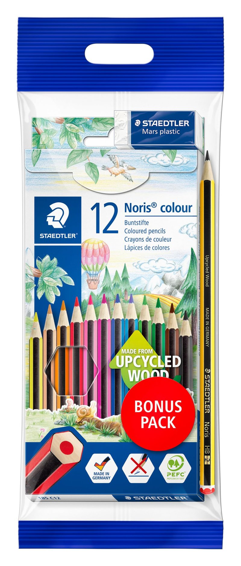Sada farebných ceruziek STAEDTLER Noris Colour 185 – 12 farieb, ceruzka a guma