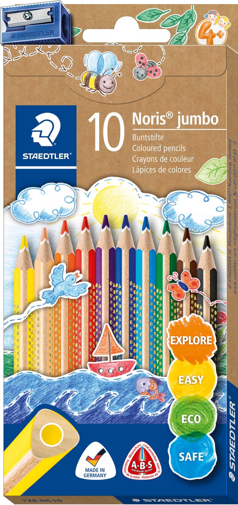 Súprava farebných ceruziek STAEDTLER Noris Jumbo 128 – 10 farieb, so strúhadlom