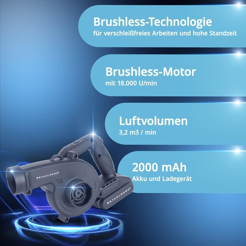 STAHLWERK 2in1 Akkus Lombfúvó és Porszívó 20V 2Ah Brushless