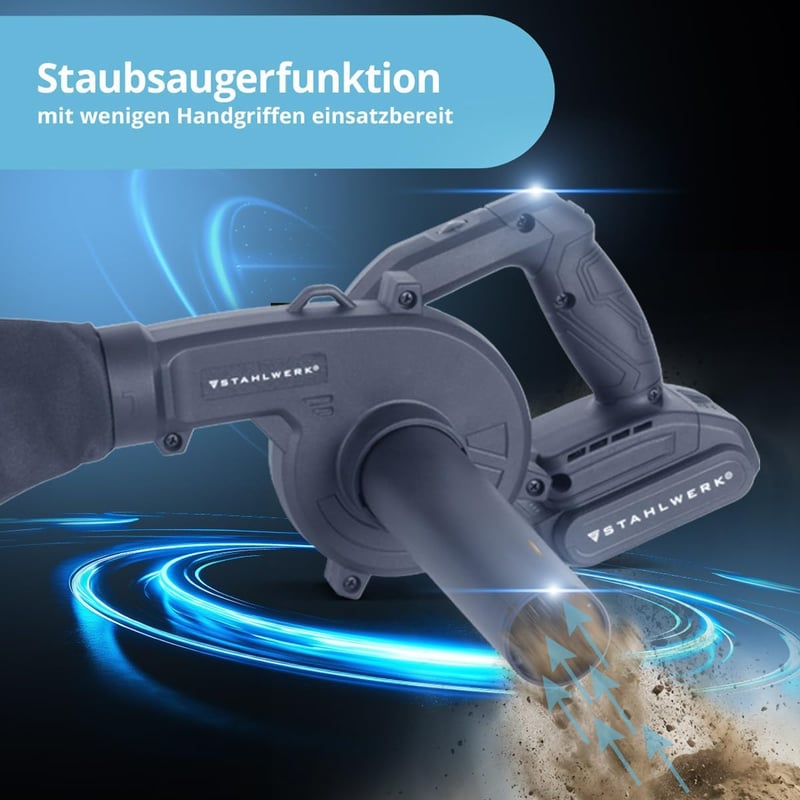 STAHLWERK 2in1 Akkus Lombfúvó és Porszívó 20V 2Ah Brushless