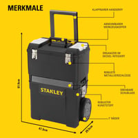 Dielenský vozík Stanley 1-93-968 – Dva samostatné boxy na náradie, kolieska pre vysokú záťaž, kovové spony a organizér vo veku 9