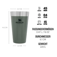 Pivný pohár Stanley 1913 Adventure Stacking, nehrdzavejúca oceľ, vákuová izolácia, vhodný do umývačky riadu, 473 ml, Hammertone Green 2