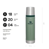 Termos Stanley 1913 Classic Legendary 0,59 L - Menținere temperatură 18 ore - Termos din oțel inoxidabil - Fără BPA - Compatibil cu mașina de spălat vase - Hammertone Green 2