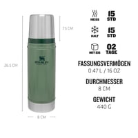 Termos Stanley 1913 Classic Legendary 473 ml - menține băuturile calde sau reci timp de 15 ore - oțel inoxidabil - fără BPA - compatibil cu mașina de spălat vase - Hammertone Green 2