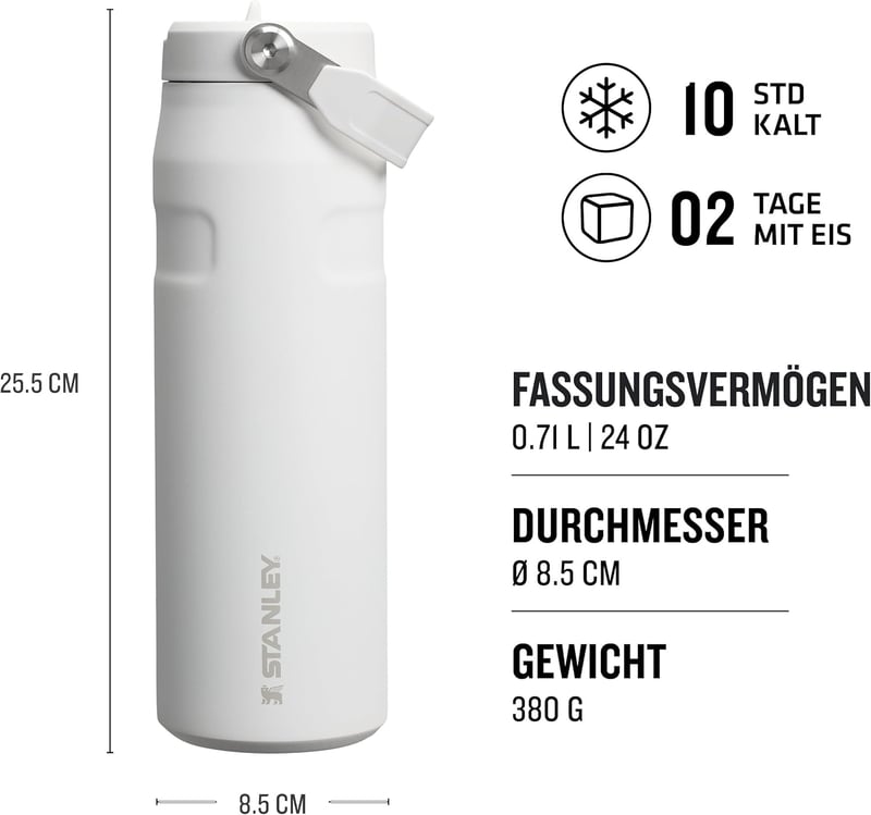 Stanley 1913 Flip Szívószálas Termikus Ivópalack 0,7L - 10 Órás Hűtés, BPA-Mentes, Szorítóhoz - 710 ml, Frost