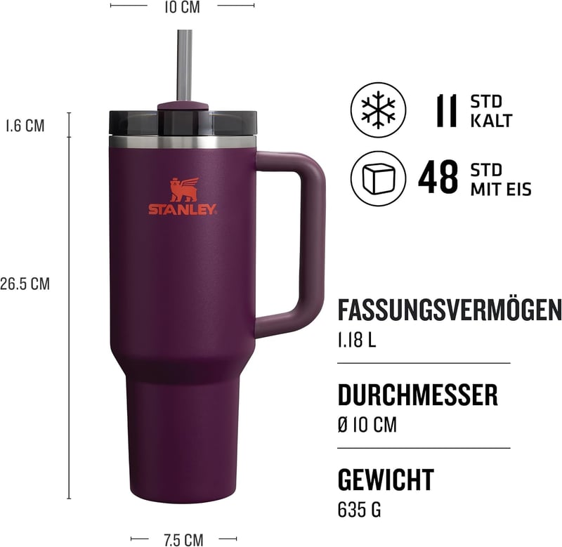 STANLEY 1913 Quencher H2.0 Flowstate Termosz 1,2L Szívószállal, 11 Óra Hűtés, Lila - 2-1,180 ml, Plum, Core