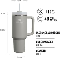 Stanley 1913 Quencher H2.0 Termikus Ivópalack 1,2L Szívószállal, 11 Órás Hűtés, Rozsdamentes Acél - 1,180 ml, Ash, Core 2