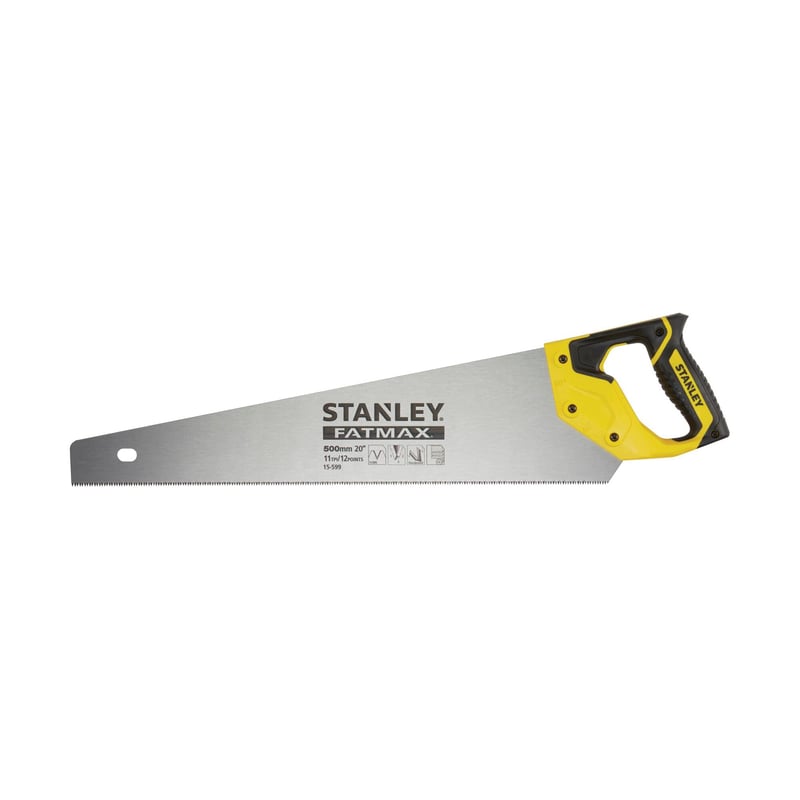 Fierăstrău manual Stanley 2-15-599 JetCut cu dinți fini, 500 mm - Dinți căliți HardPoint, 11 TPI, ghidaj unghiular 45° și 90°, mâner bi-material