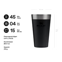 Cană de bere STANLEY Adventure Stacking 473 ml - Negru, oțel inoxidabil, izolare în vid, pereți dubli, fără BPA, compatibilă cu mașina de spălat vase 2