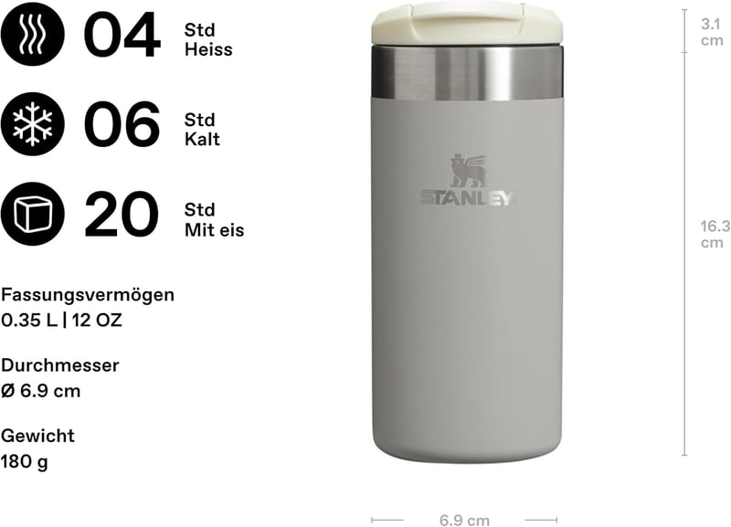 Stanley Aerolight Transit 0,35L Termikus Utazó Bögre, 4 Óra Hőtartás, Autópoháradó - 0.35 L, Ash