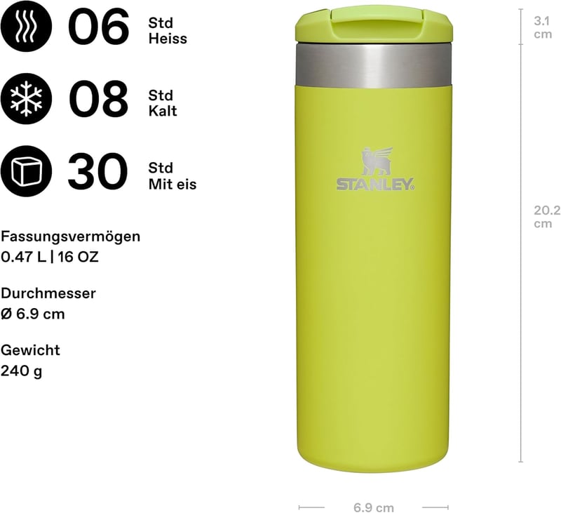 STANLEY Aerolight Transit 0,47L Termikus Utazó Bögre Sárga - 6 Óra Hőtartás, Autópoháradapter - 0.47 L, Electric Yellow