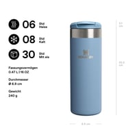 Termoska Stanley Aerolight Transit 0,47 l, Indigo – 6 hodín teplá, 8 hodín studená, vhodná do umývačky riadu, nepriepustná, zmestí sa do držiaka na poháre 2
