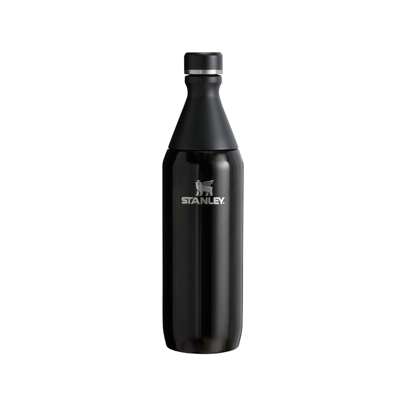Sticlă de apă din oțel inoxidabil Stanley All Day Slim 0,6 L - Termos cu menținerea temperaturii scăzute timp de 6 ore, 11 ore cu gheață - Fără BPA, etanșă, lavabilă în mașina de spălat vase - Negru