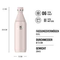 Sticlă de apă din oțel inoxidabil Stanley All Day Slim 0,6 L - Termos cu menținerea temperaturii timp de 6/11 ore - Fără BPA - Etanșă - Lavabilă în mașina de spălat vase - Rose Quartz 3