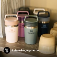 Nerezový cestovný hrnček Stanley Cafe To-Go 0,23 l, farba Rose Quartz – udrží nápoj 3 hodiny teplý, 4 hodiny studený, vhodný do umývačky riadu, s praktickým uchom. 7