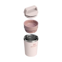 Nerezový cestovný hrnček Stanley Cafe To-Go 0,23 l, farba Rose Quartz – udrží nápoj 3 hodiny teplý, 4 hodiny studený, vhodný do umývačky riadu, s praktickým uchom. 9