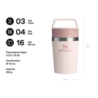 Nerezový cestovný hrnček Stanley Cafe To-Go 0,23 l, farba Rose Quartz – udrží nápoj 3 hodiny teplý, 4 hodiny studený, vhodný do umývačky riadu, s praktickým uchom. 2