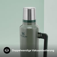 Termoska Stanley Classic Legendary z nehrdzavejúcej ocele 1,9 l – Hammertone Green – bez BPA, udržanie teploty 32 hodín, odolná voči vytečeniu, vhodná do umývačky riadu 7